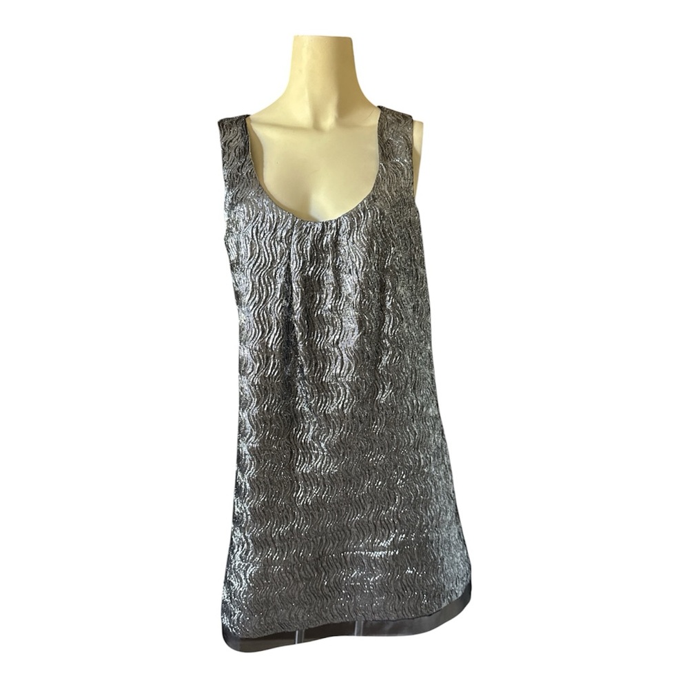 Vintage 90s Necessary Objects Sleeveless Silver Metallic Formal women dress L